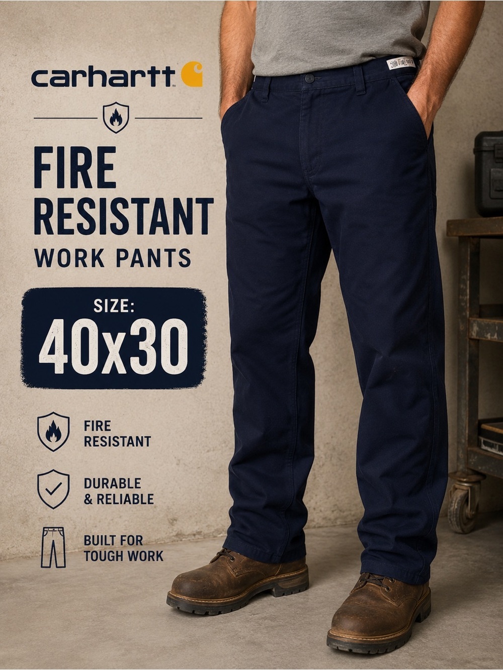 Carhartt fire resistant Navy blue pants no stains or wear 40x30